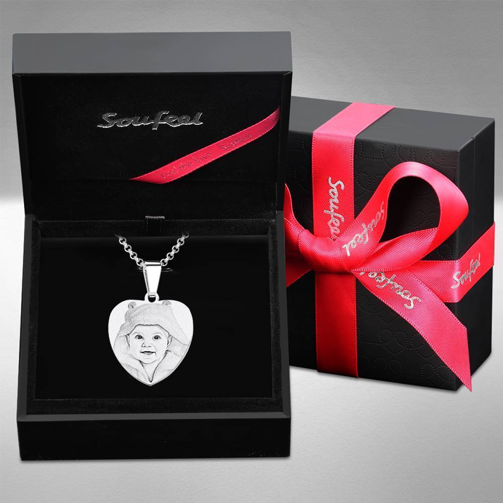 Heart Photo Engraved Tag Necklace With Engraving Stainless Steel Christmas Gifts