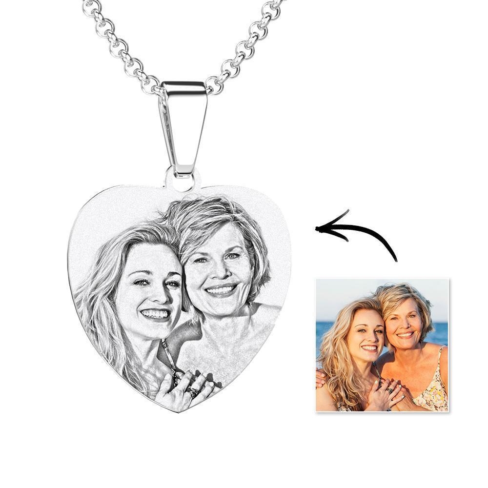 Heart Photo Engraved Tag Necklace With Engraving Stainless Steel Christmas Gifts