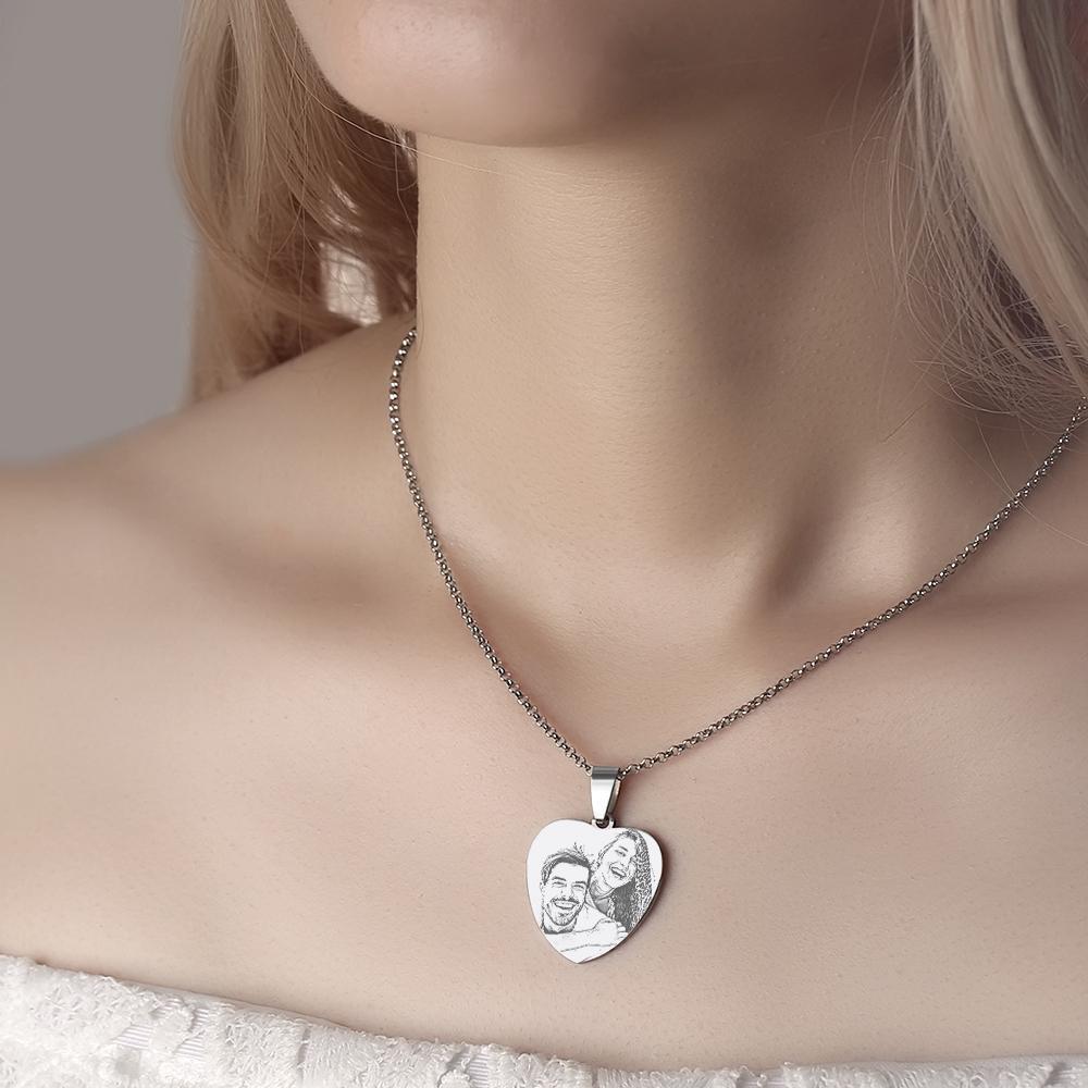 Christmas Gifts Women S Heart Photo Engraved Tag Necklace With Engraving Stainless Steel
