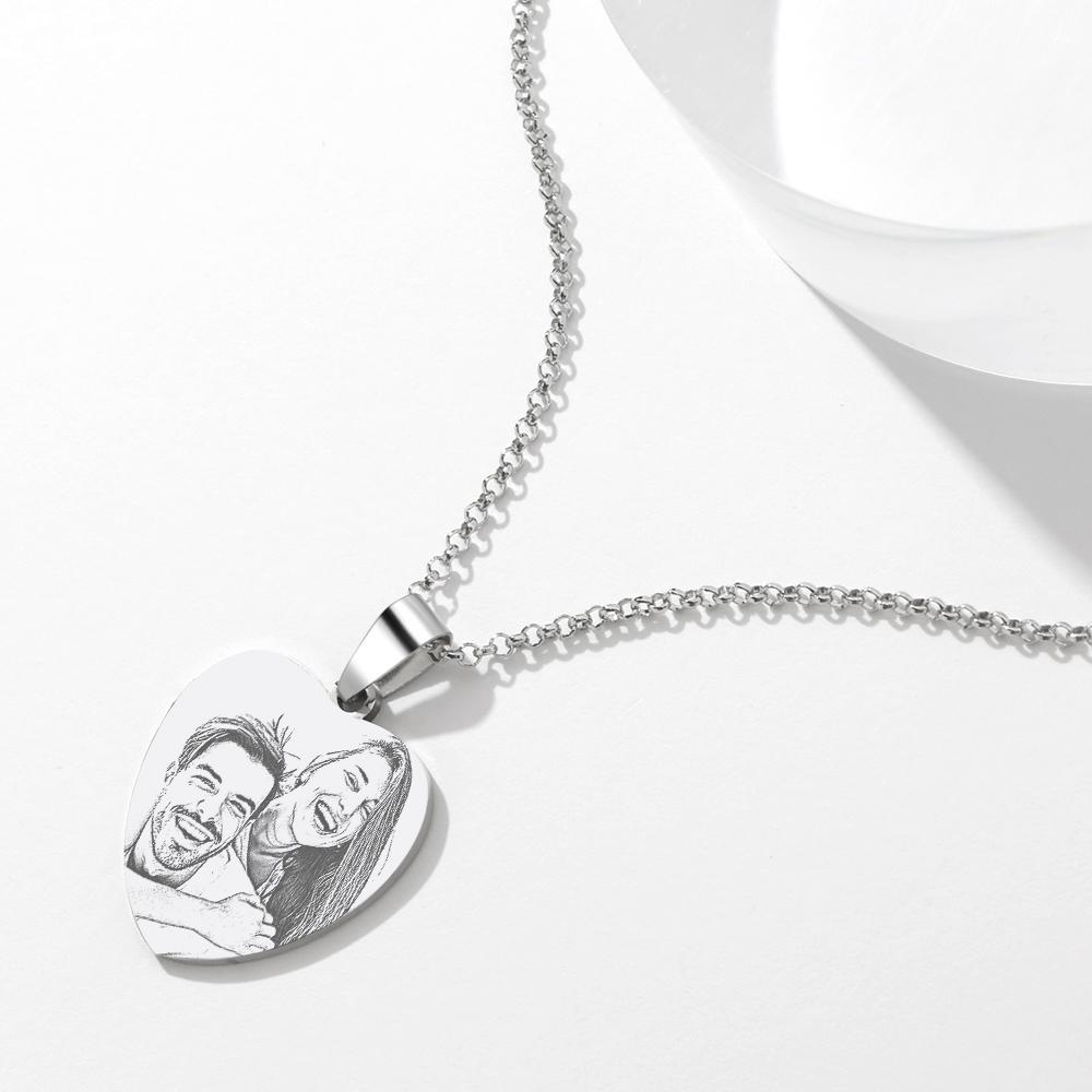 Christmas Gifts Women S Heart Photo Engraved Tag Necklace With Engraving Stainless Steel