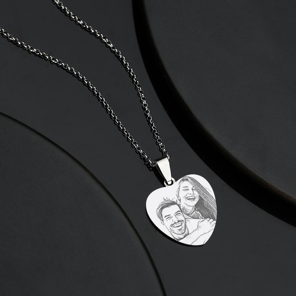Christmas Gifts Women S Heart Photo Engraved Tag Necklace With Engraving Stainless Steel