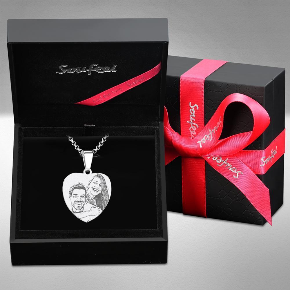 Christmas Gifts Women S Heart Photo Engraved Tag Necklace With Engraving Stainless Steel