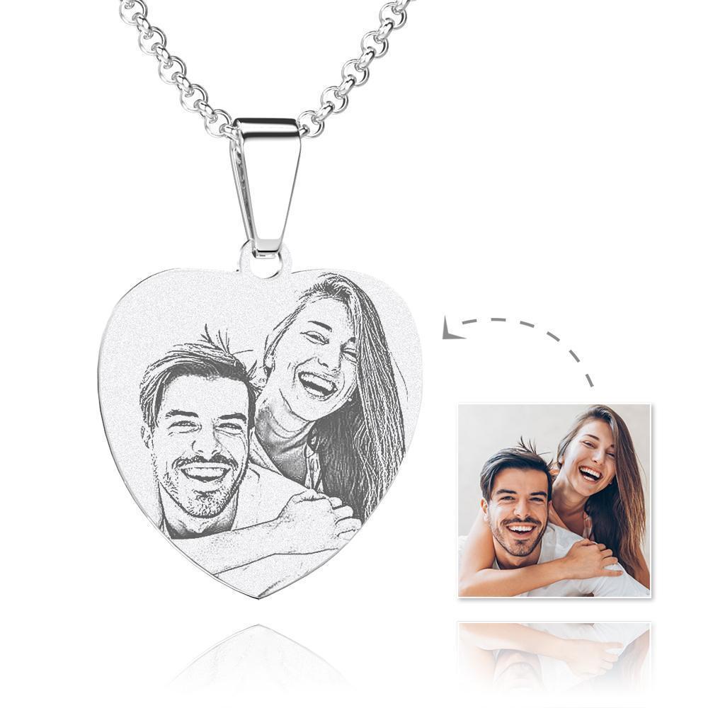 Christmas Gifts Women S Heart Photo Engraved Tag Necklace With Engraving Stainless Steel