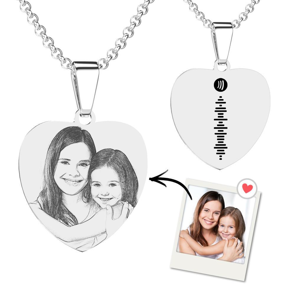 Scannable Spotify Code Necklace Engraved Heart Tag Necklace Custom Music Song Necklace Gifts for Girlfriend