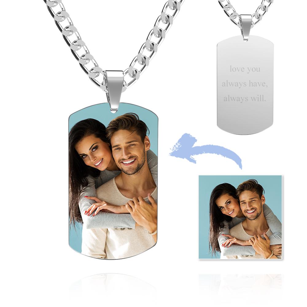 Men's Photo Tag Necklace With Engraving Stainless Steel Gifts For Boyfriend