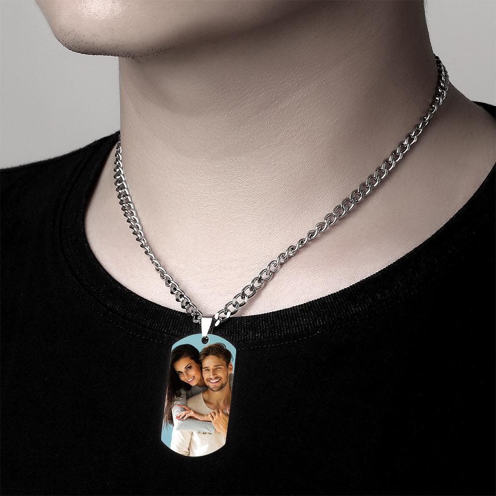 Men's Photo Tag Necklace With Engraving Stainless Steel Gifts For Boyfriend