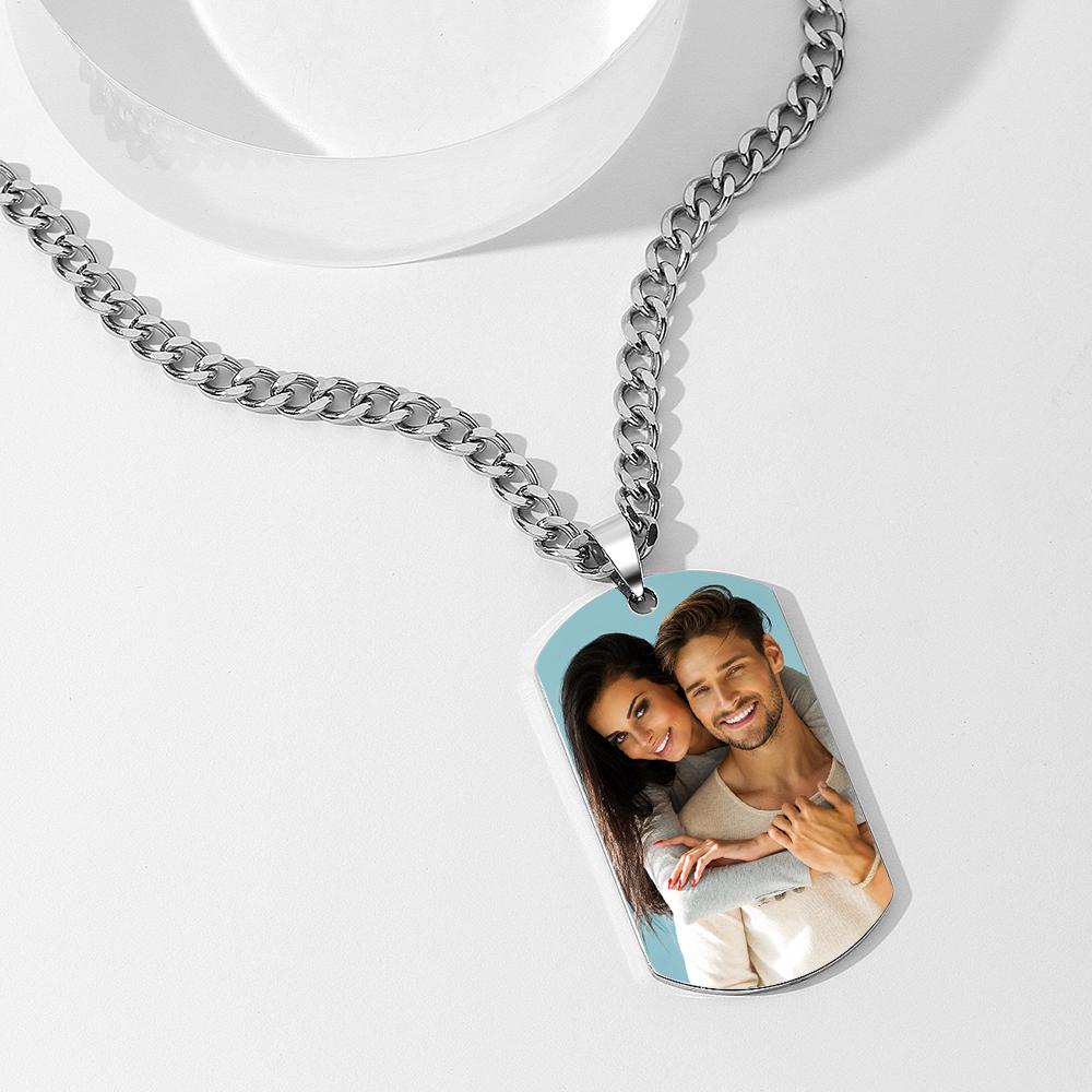 Men's Photo Tag Necklace With Engraving Stainless Steel Gifts For Boyfriend