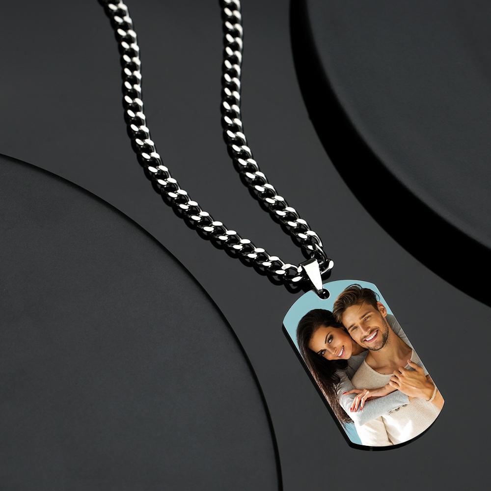 Men's Photo Tag Necklace With Engraving Stainless Steel Gifts For Boyfriend