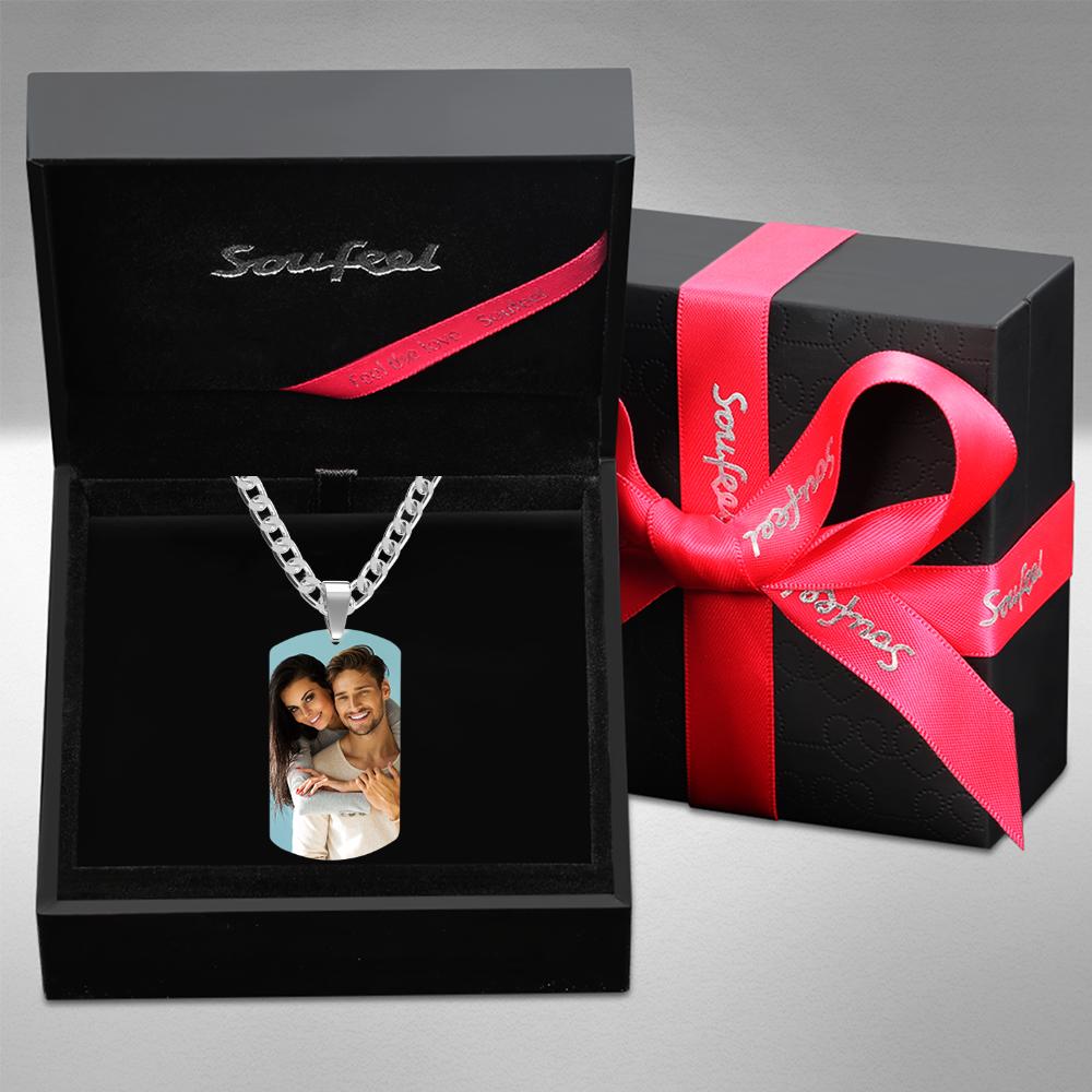 Men's Photo Tag Necklace With Engraving Stainless Steel Gifts For Boyfriend