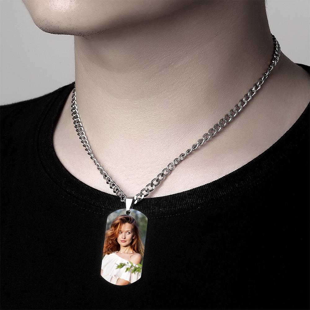 Men's Photo Tag Necklace With Engraving Stainless Steel Girl's Gifts