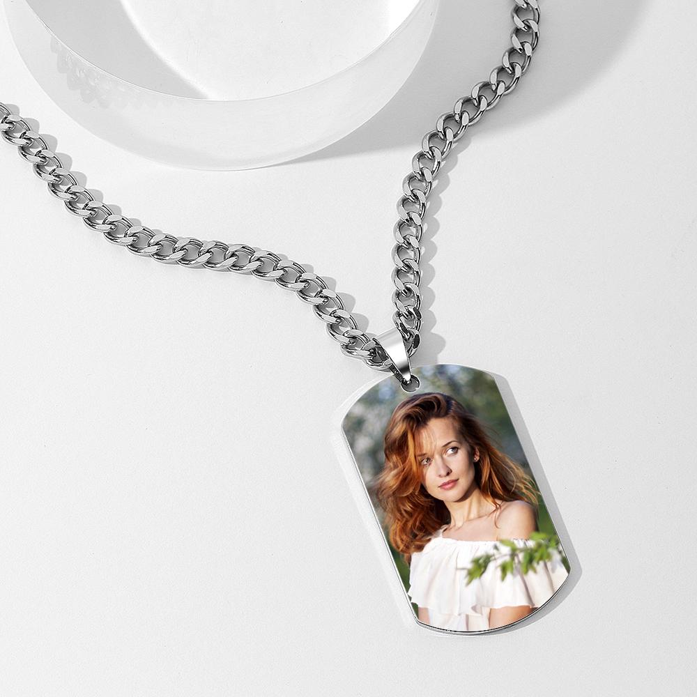 Men's Photo Tag Necklace With Engraving Stainless Steel Girl's Gifts