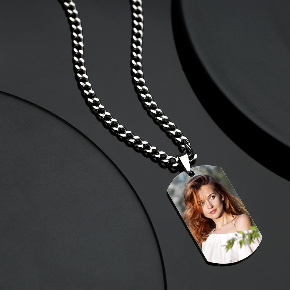 Men's Photo Tag Necklace With Engraving Stainless Steel Girl's Gifts