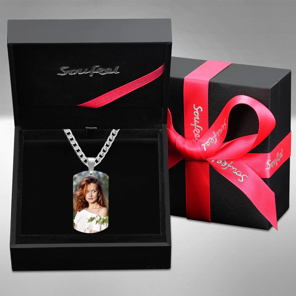 Men's Photo Tag Necklace With Engraving Stainless Steel Girl's Gifts