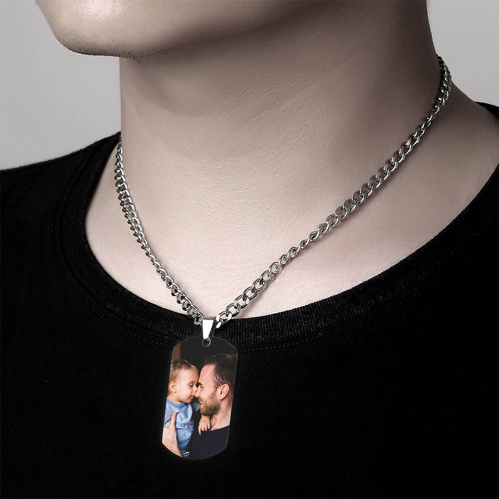 Men's Photo Tag Necklace With Engraving Stainless Steel Christmas Gifts