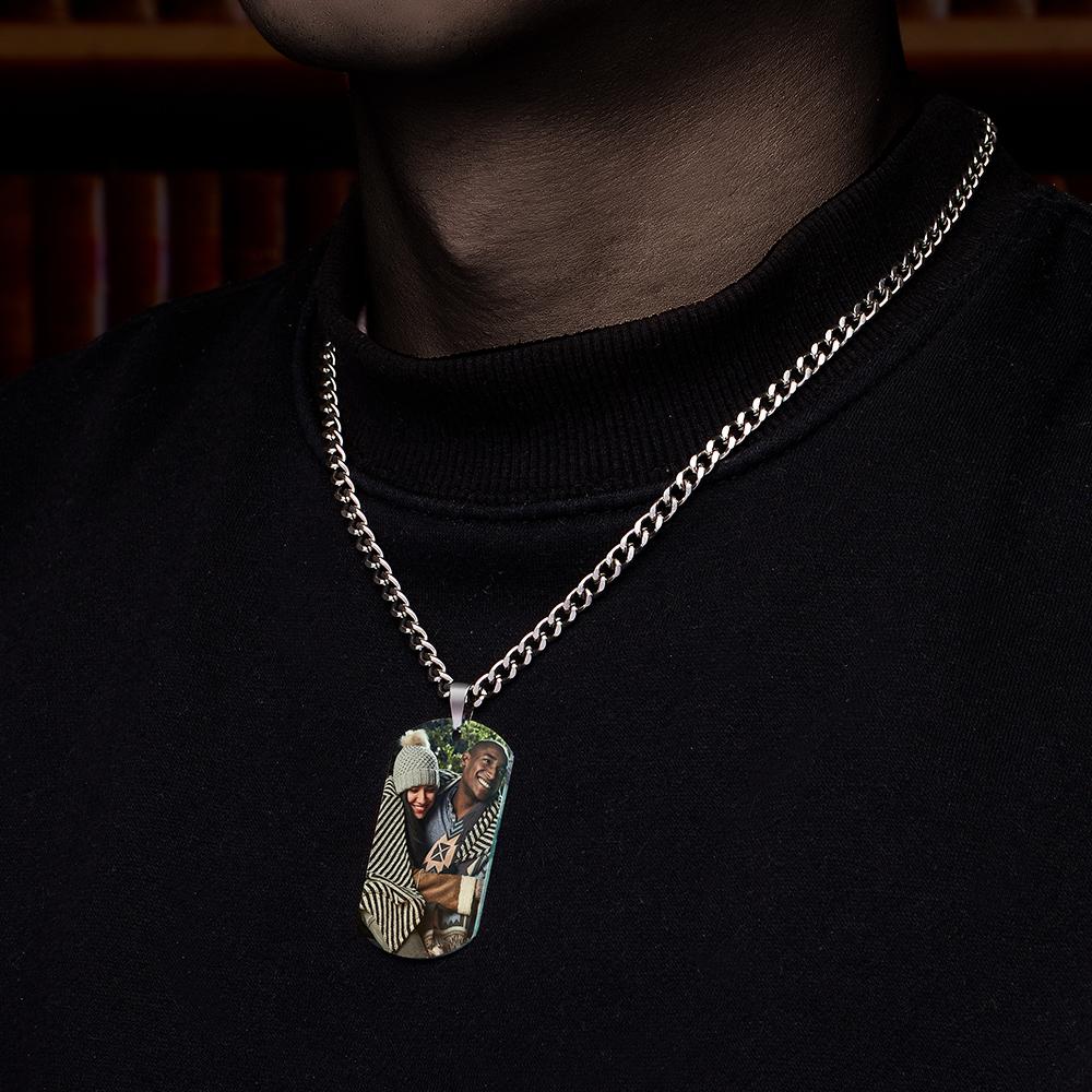 Men's Photo Tag Necklace With Engraving Stainless Steel Valentine's Day Gifts