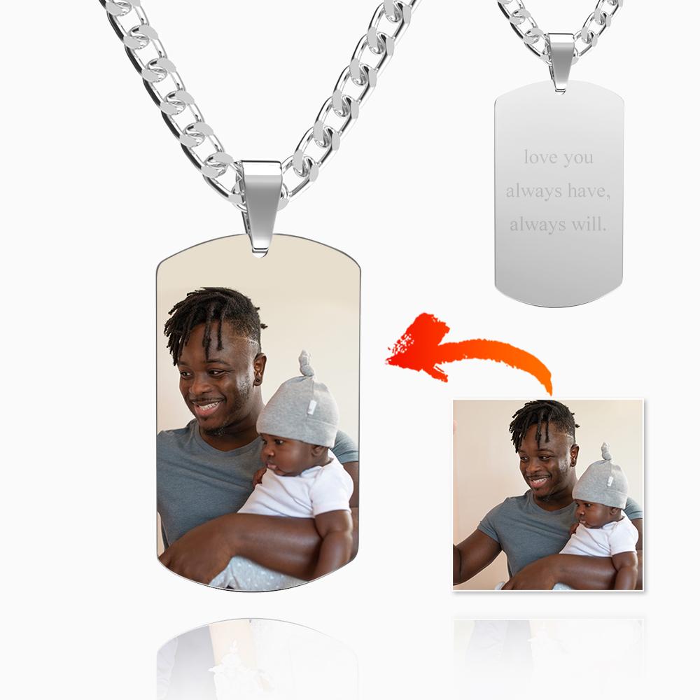 Men's Photo Tag Necklace With Engraving Stainless Steel Valentine's Day Gifts