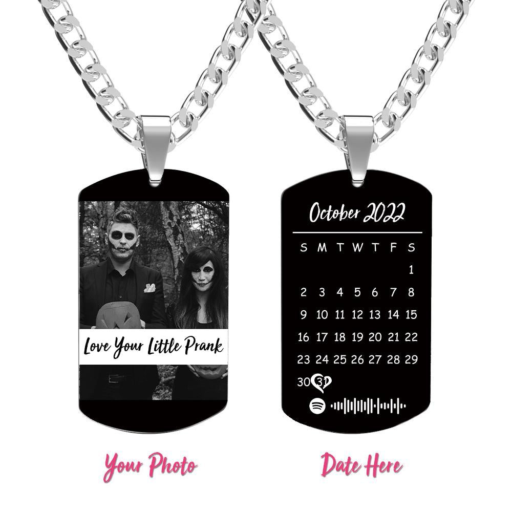 Custom Engraved Spotify Photo Necklace with Custom Calendar Perfect Halloween Gift for a Loved One