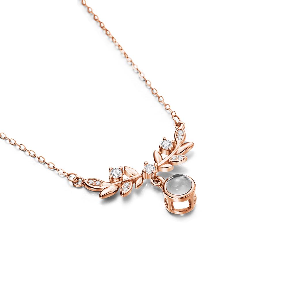 Laurel Leaf Projection Necklace Personalized Picture Inside Pendant Sterling Silver Keepsake Jewelry