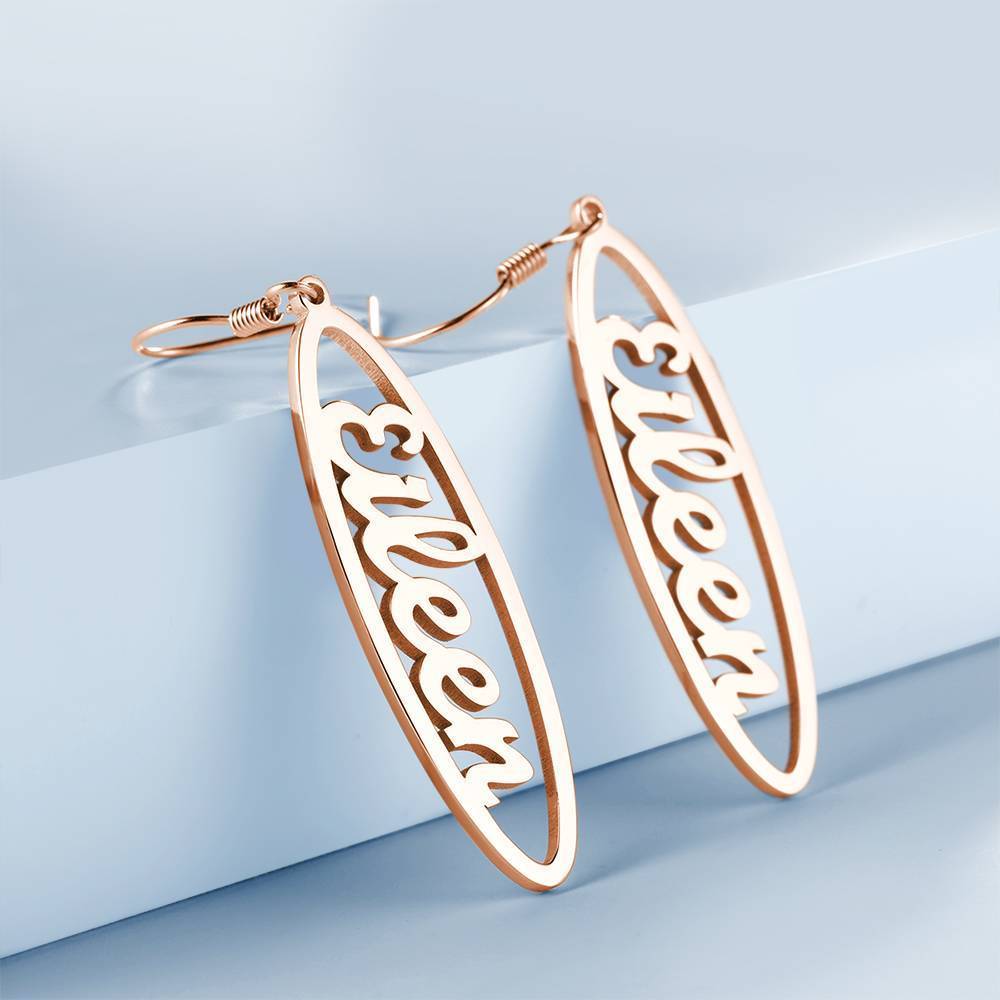 Name Earrings, Drop Earrings Simple Style Rose Gold Plated - Silver