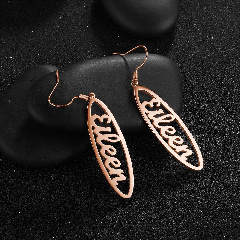 Name Earrings, Drop Earrings Simple Style Rose Gold Plated - Silver