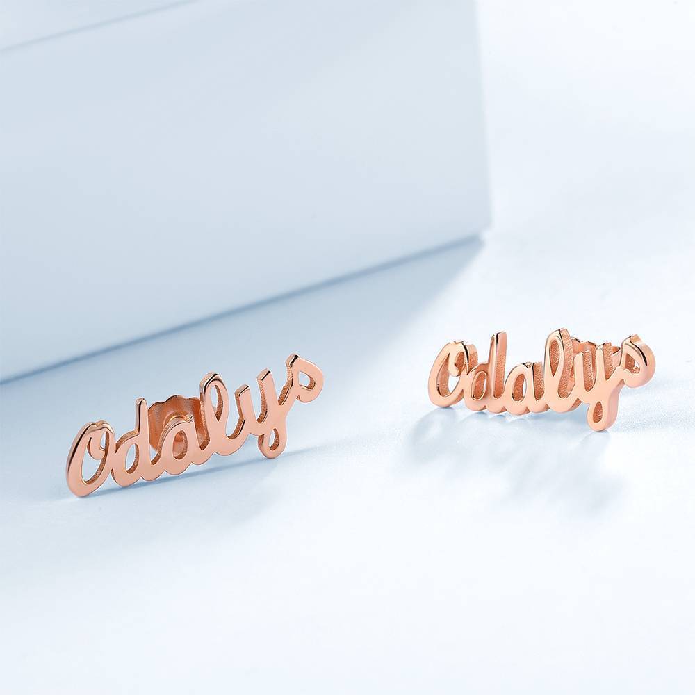 Custom Name Earrings, Name Studs Rose Gold Plated