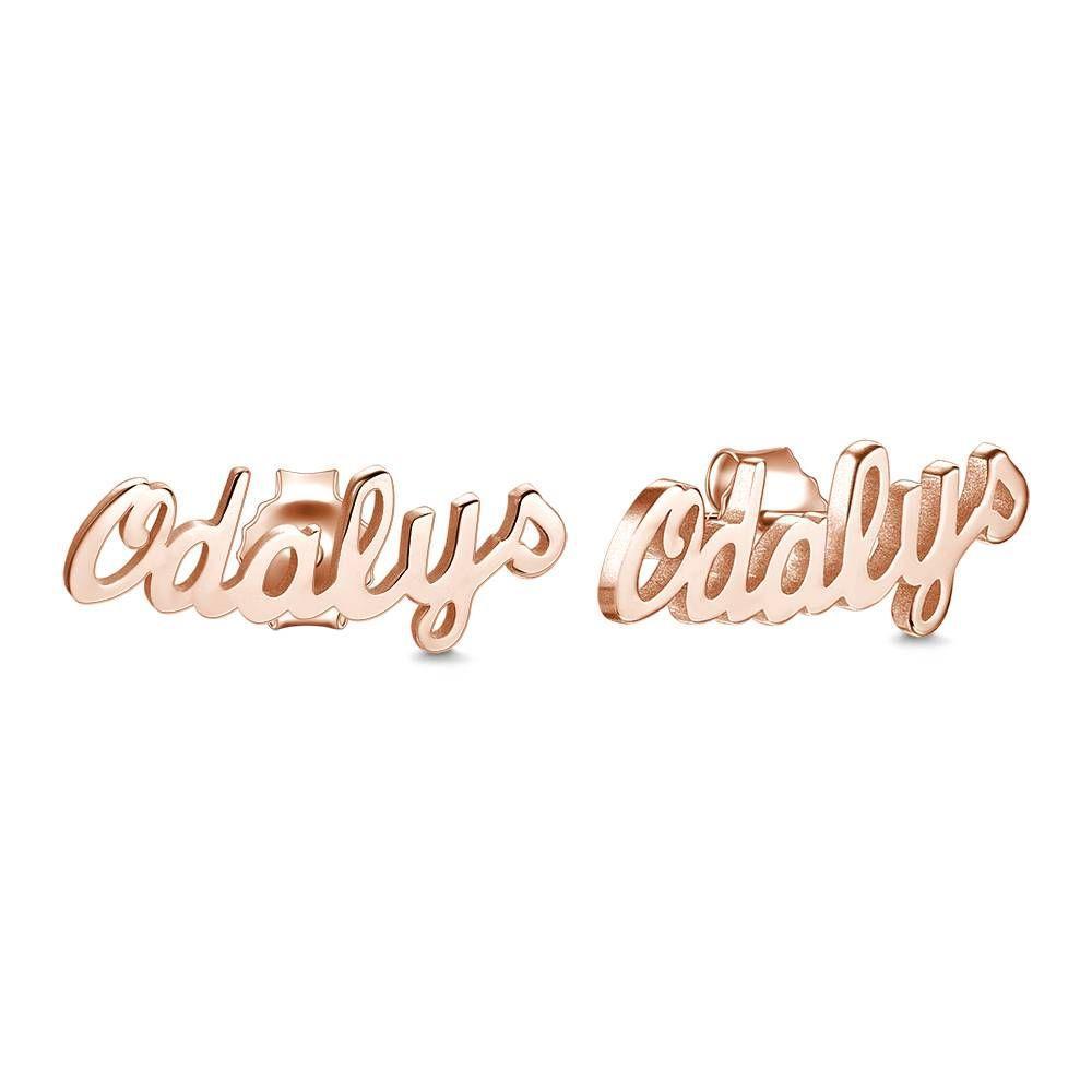 Custom Name Earrings, Name Studs Rose Gold Plated - Silver