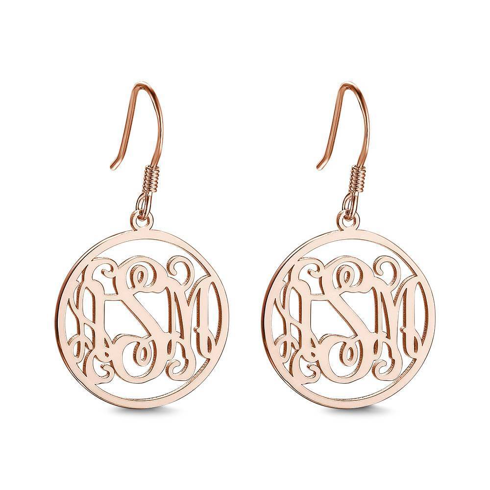 Monogram Earrings, Drop Earrings Elegant Jewellery Rose Gold Plated - Silver