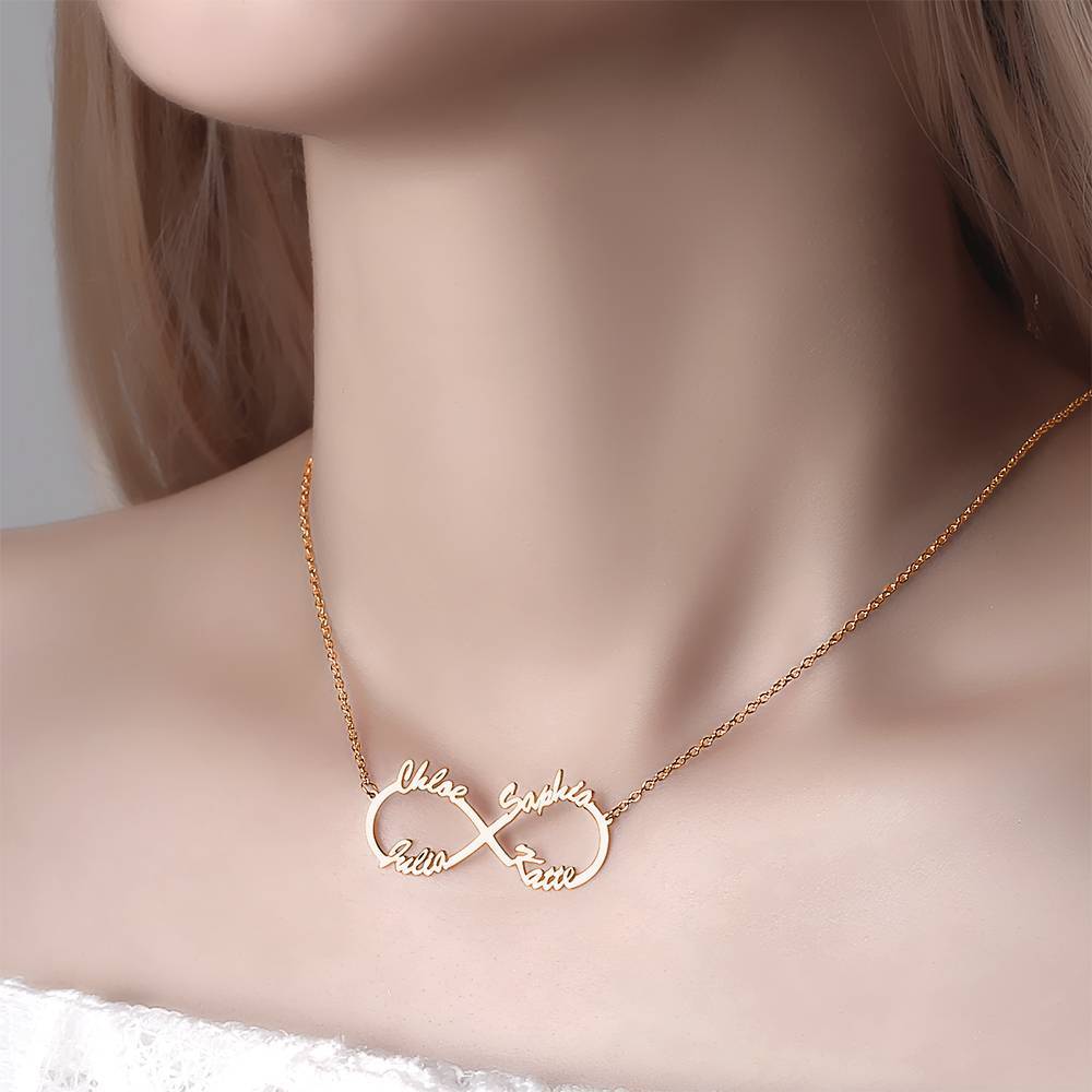 Name Necklace Infinity Four Names Rose Gold Plated - Silver