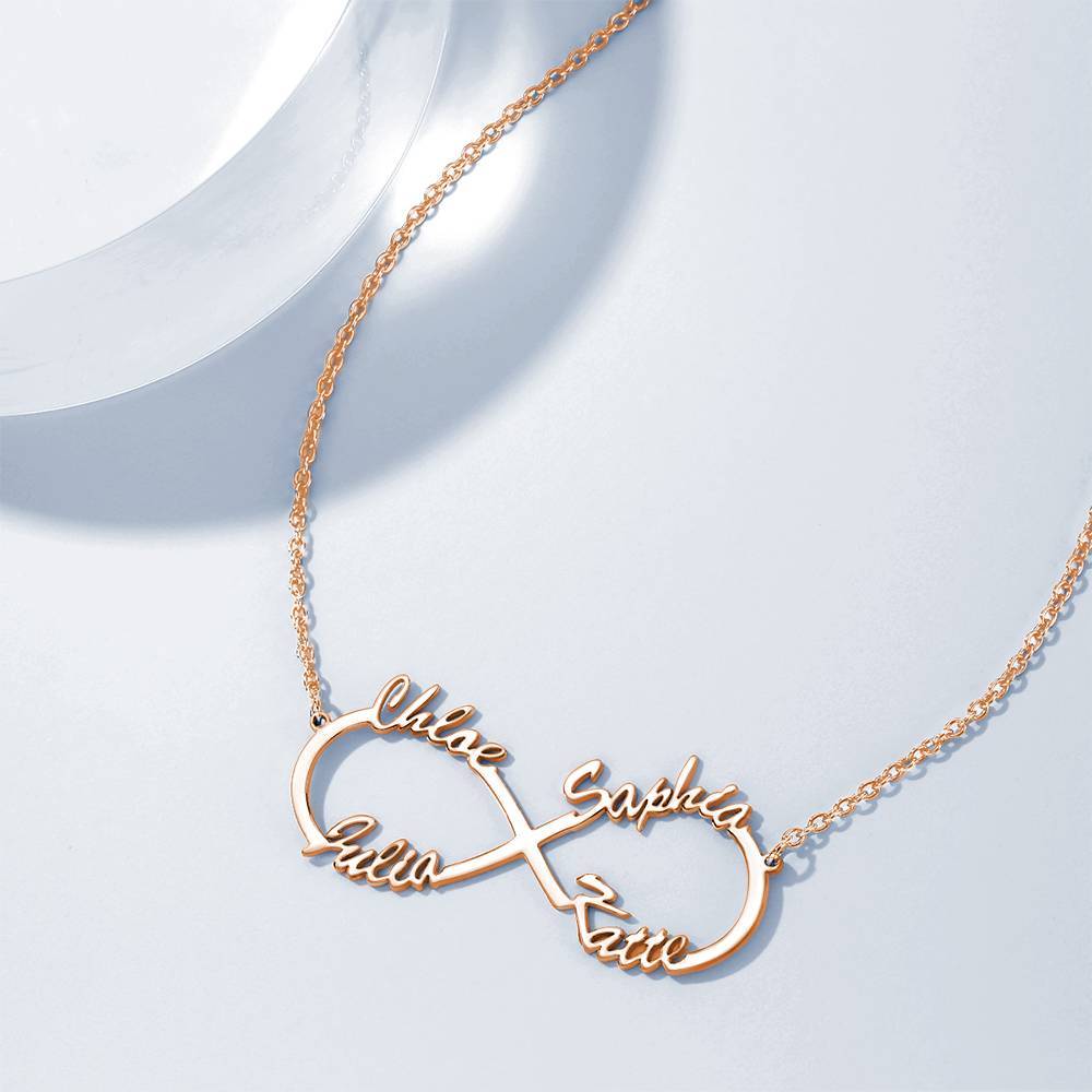 Name Necklace Infinity Four Names Rose Gold Plated, Perfect Gift