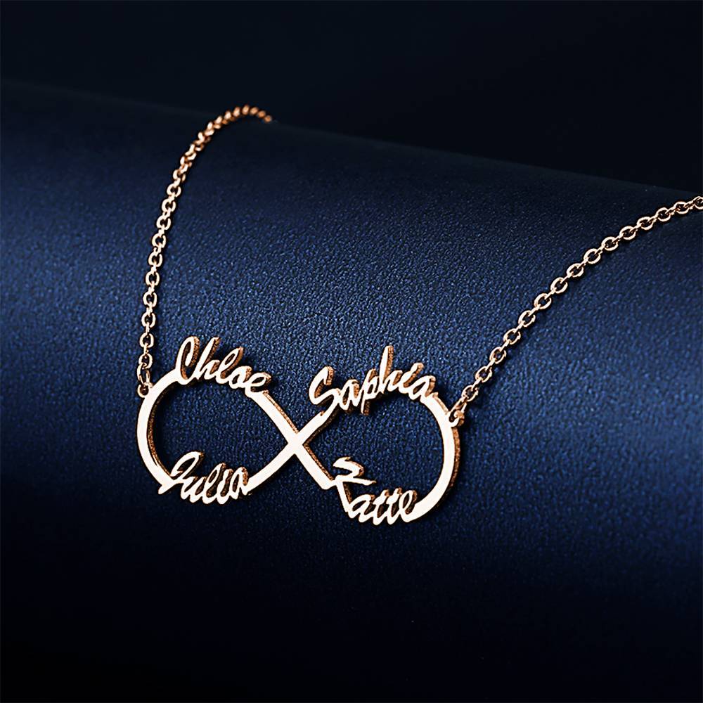 Name Necklace Infinity Four Names Rose Gold Plated - Silver