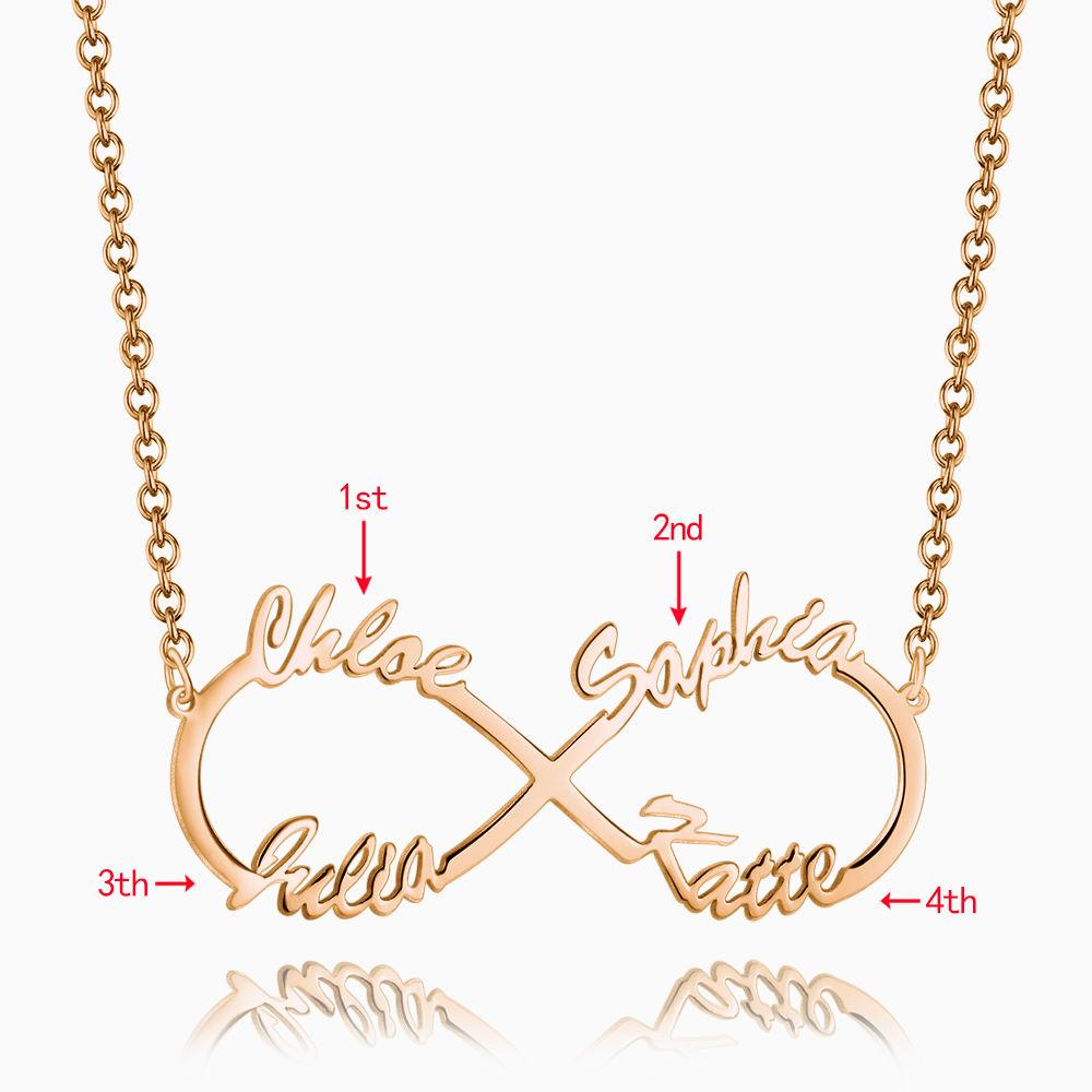 Name Necklace Infinity Four Names Rose Gold Plated - Silver