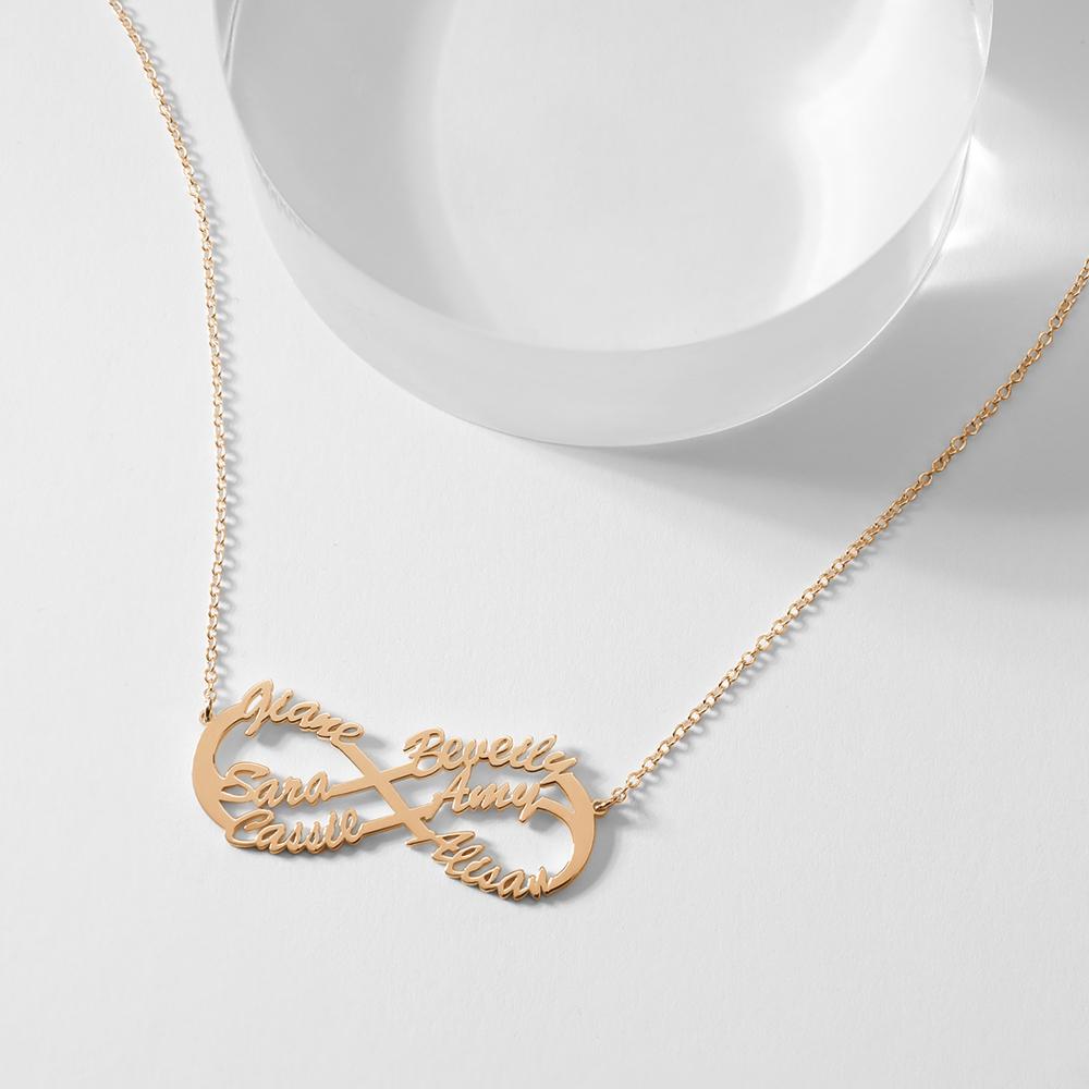Infinity Six  Name Necklace Rose Gold Plated - Silver