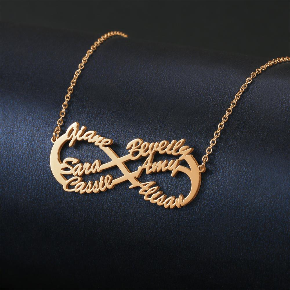 Infinity Six  Name Necklace Rose Gold Plated - Silver