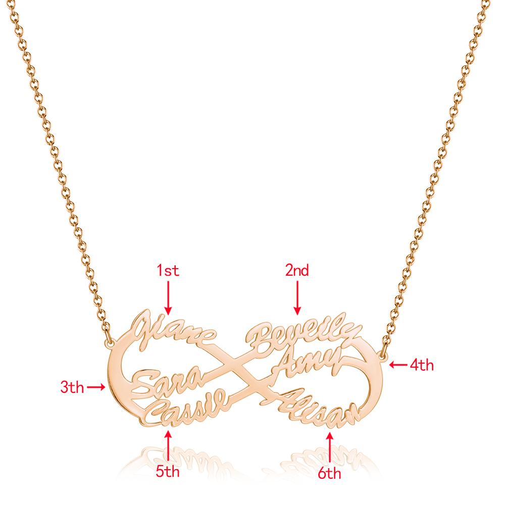 Infinity Six  Name Necklace Rose Gold Plated - Silver
