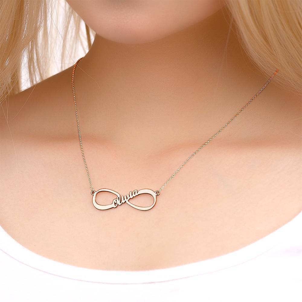 Name Necklace, Infinity Necklace Classical Style Rose Gold Plated - Silver