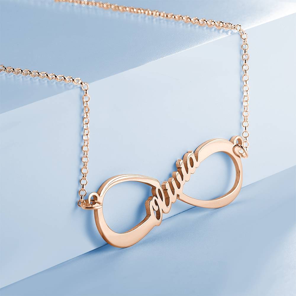 Name Necklace, Infinity Necklace Classical Style Rose Gold Plated - Silver