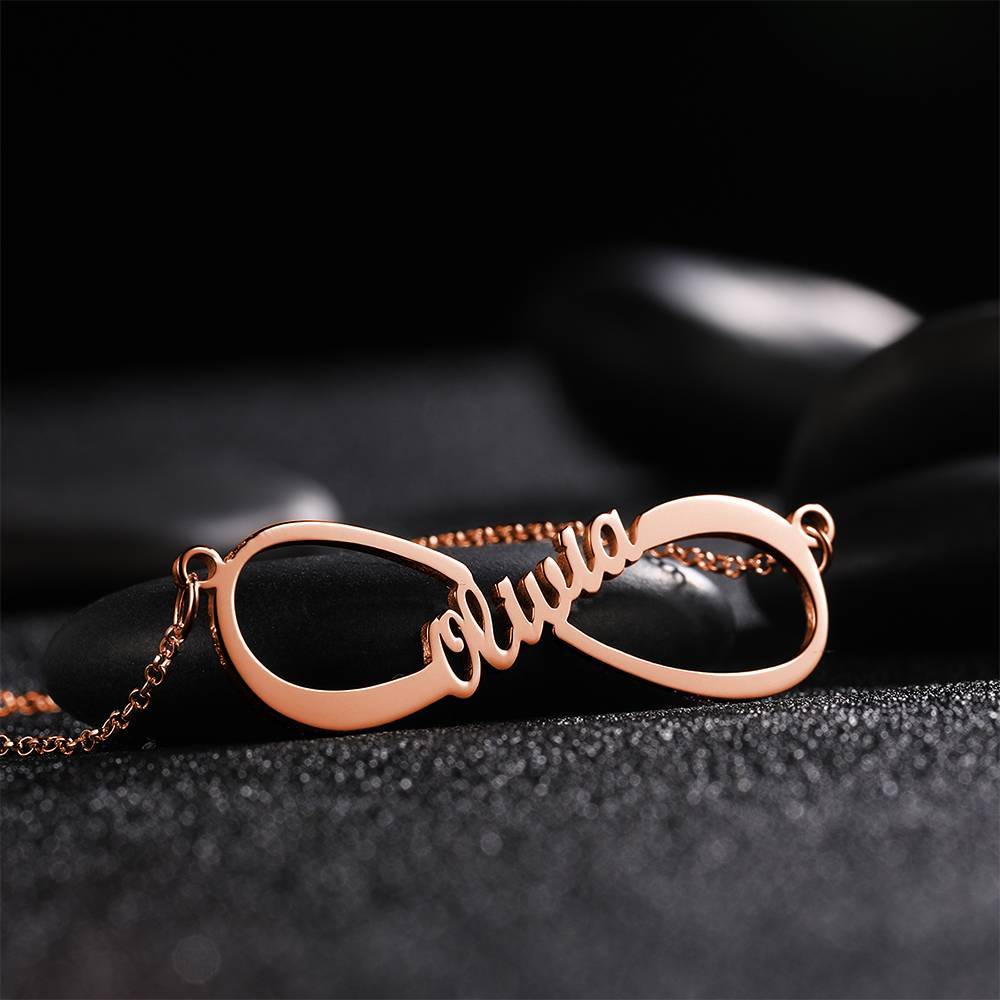 Name Necklace, Infinity Necklace Classical Style Rose Gold Plated - Silver