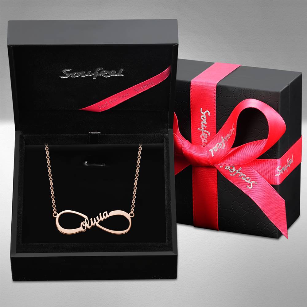 Name Necklace, Infinity Necklace Classical Style Rose Gold Plated - Silver