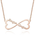 Name Necklace, Infinity Heart Necklace Two Names Rose Gold Plated - Silver