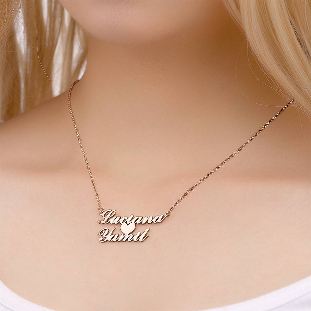 Name Necklace, Custom Two Nameplate Pendant Gift Rose Gold Plated - Silver