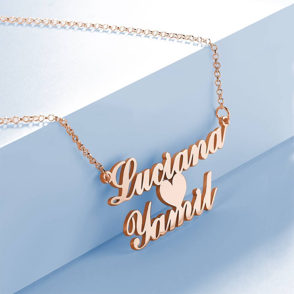 Name Necklace, Custom Two Nameplate Pendant Gift Rose Gold Plated - Silver