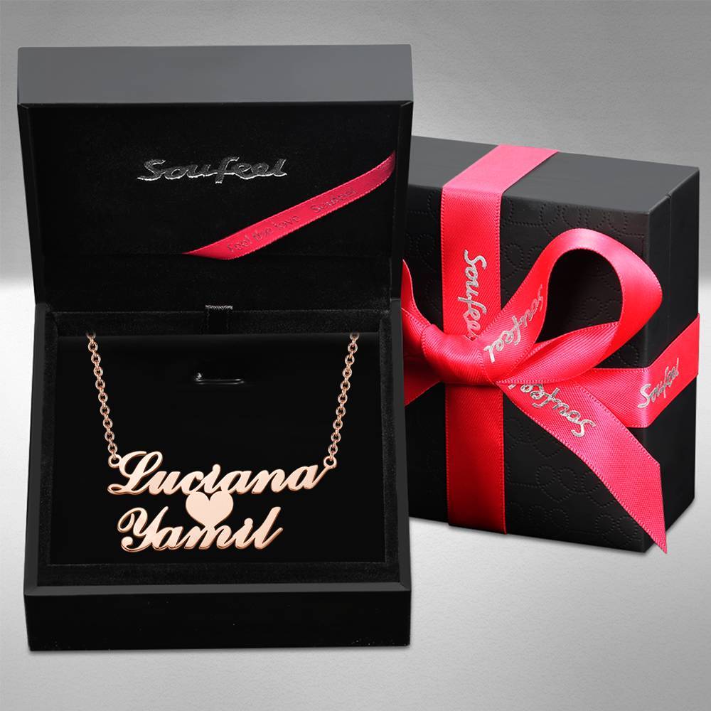 Name Necklace, Custom Two Nameplate Pendant Gift Rose Gold Plated - Silver