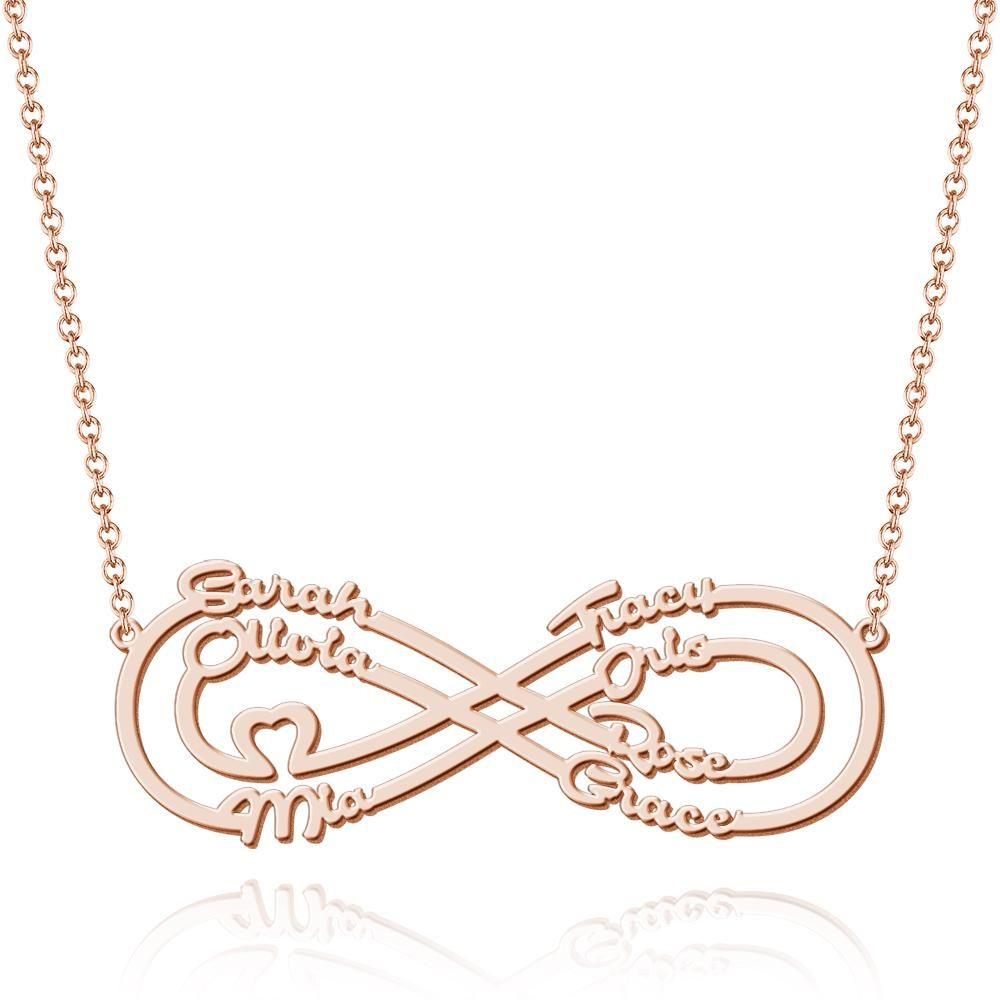 Infinity Necklace Name Necklace with Seven Names Birthday Gifts for Her for Mom Rose Gold Plated Silver