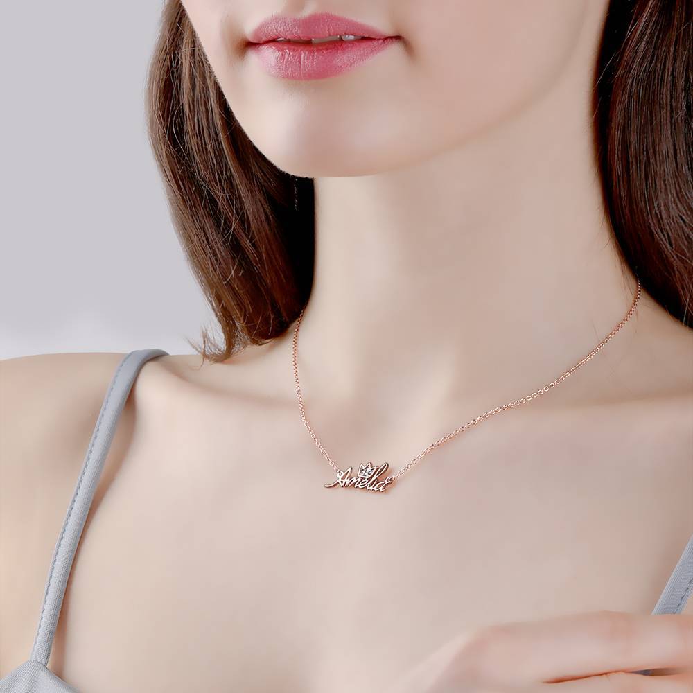 Personalized Soufeel Crystal Name Necklace with Crown Rose Gold Plated Silver