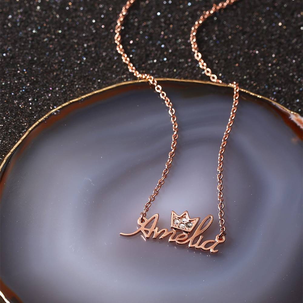 Personalized Soufeel Crystal Name Necklace with Crown Rose Gold Plated Silver
