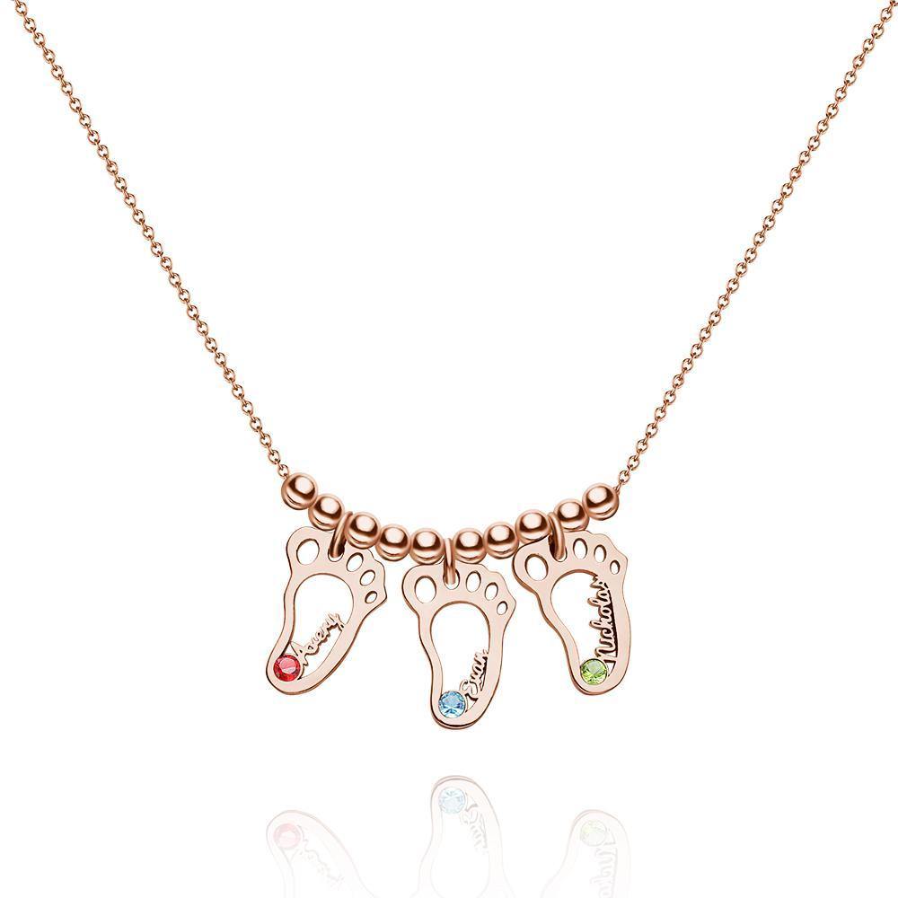 Name Necklace with Custom Birthstone Memorial Gifts Rose Gold Plated Silver (1-6 Feet)
