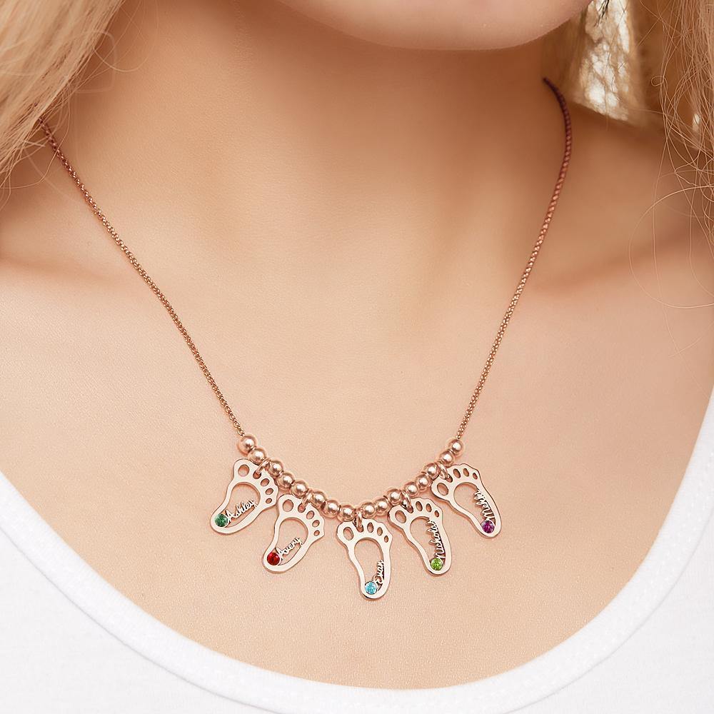 Custom Birthstone Necklace with Names Mother's Necklace Memorial Gifts Rose Gold Plated Silver (1-6 Feet)
