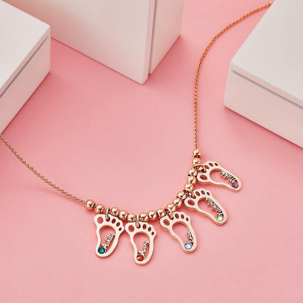 Name Necklace with Custom Birthstone Memorial Gifts Rose Gold Plated Silver (1-6 Feet)
