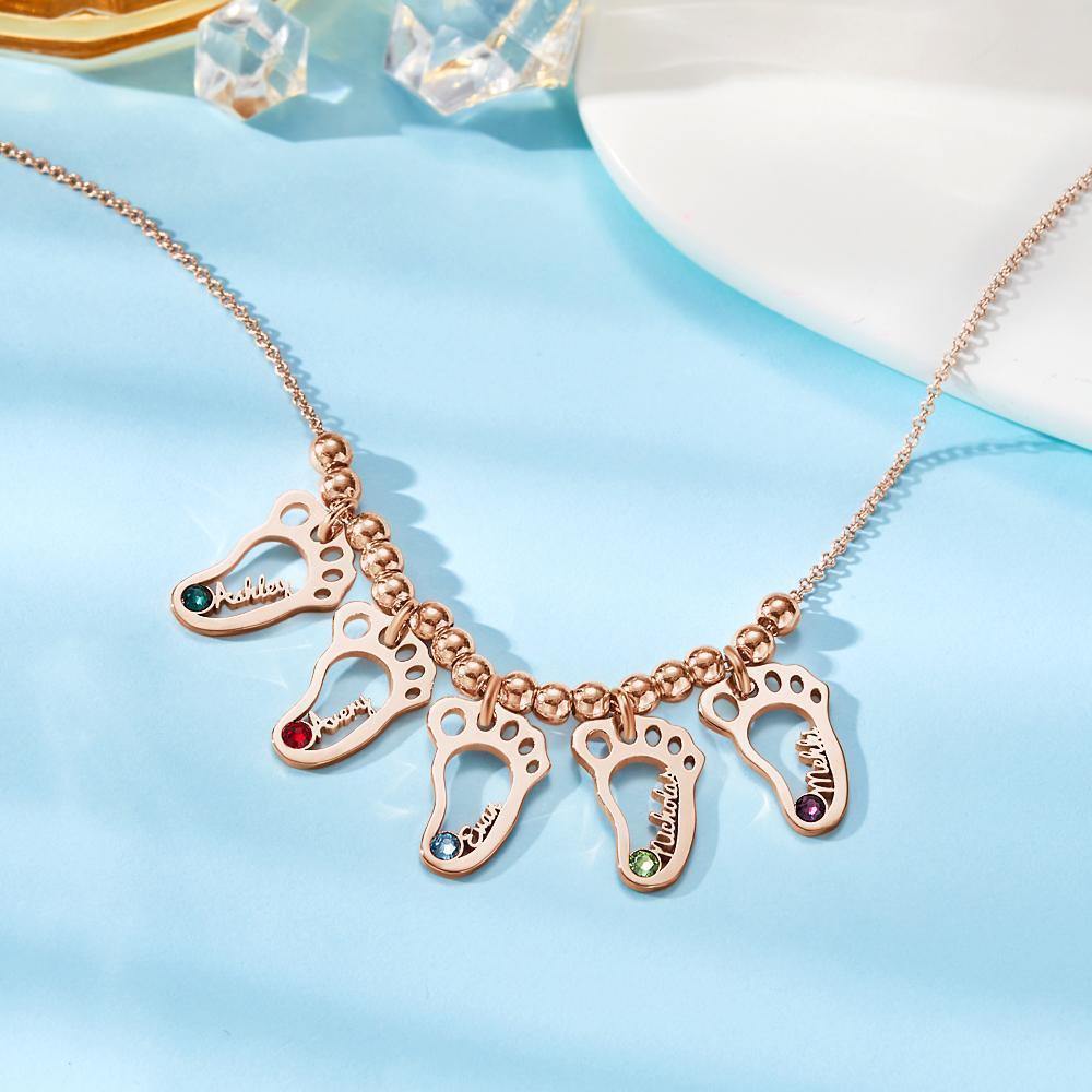 Name Necklace with Custom Birthstone Mother's Necklace Unique Gifts Rose Gold Plated Silver (1-6 Feet)