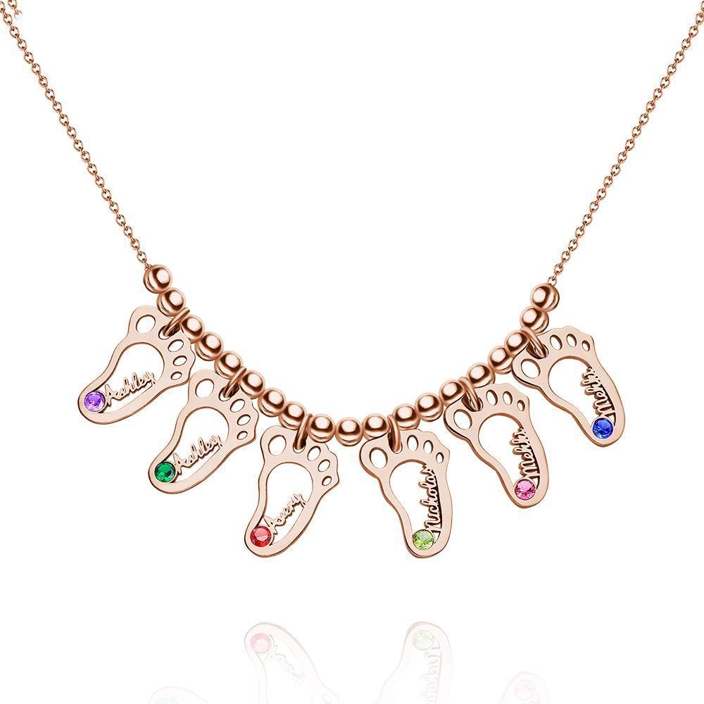 Custom Birthstone Necklace with Names Mother's Necklace Memorial Gifts Rose Gold Plated Silver (1-6 Feet)